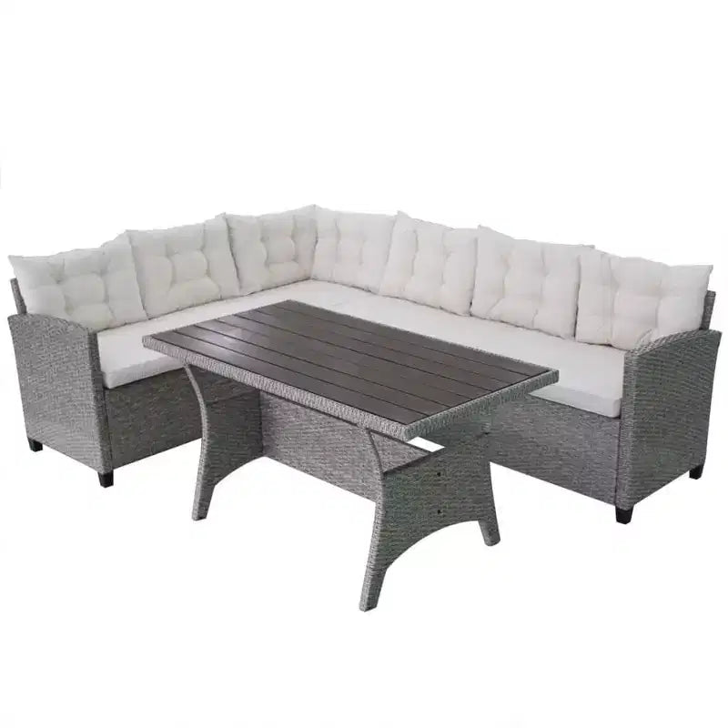 vidaXL 3 Piece Patio Lounge Set with Cushions Poly Rattan Gray - Gray