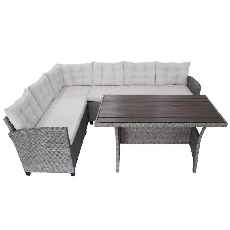 vidaXL 3 Piece Patio Lounge Set with Cushions Poly Rattan Gray - Gray