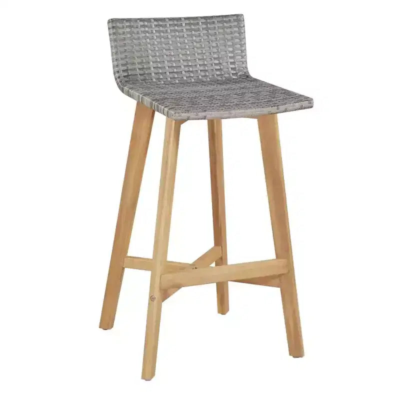 vidaXL 5-Piece Patio Dining Set  Solid Acacia Wood and PE Rattan  Indoor/Outdoor Bar Table and Chairs  Brown and Light Gray