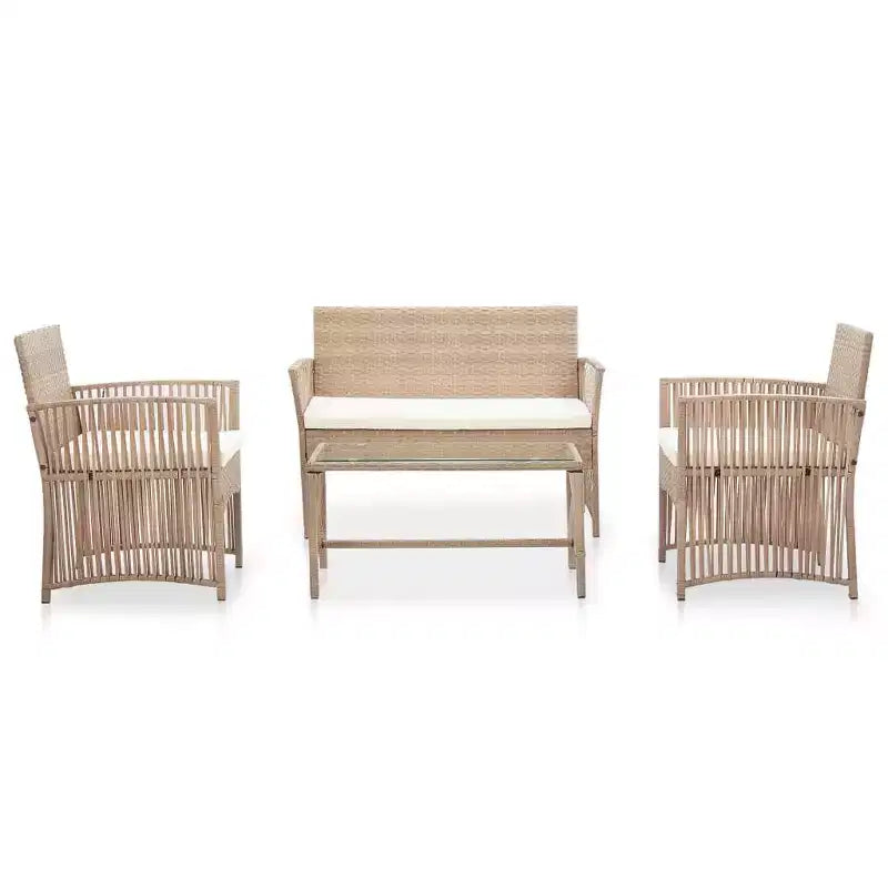 vidaXL 4 Piece Patio Lounge Set with Cushions Poly Rattan Beige
