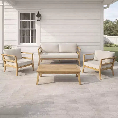 Christopher Knight Home Edith 4 Piece Outdoor Acacia Wood Patio Seating Set with Slat Design