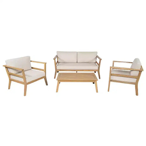 Christopher Knight Home Edith, set da salotto da esterno a 4 pezzi con design a doghe, in legno di acacia