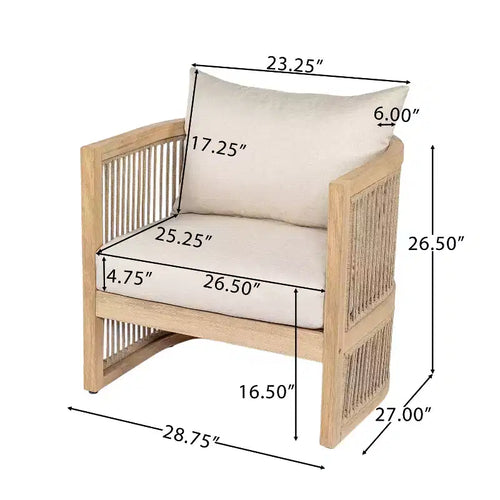 Sedia da club da patio Hayate Boho di Christopher Knight Home in legno di acacia e corda intrecciata con tavolino laterale in cemento leggero