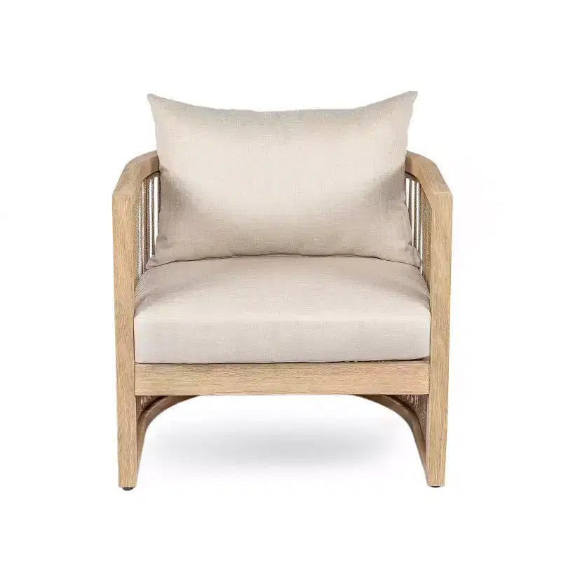 Sedia da club da patio Hayate Boho di Christopher Knight Home in legno di acacia e corda intrecciata con tavolino laterale in cemento leggero