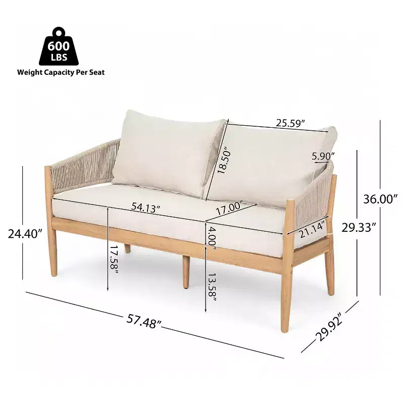 Christopher Knight Home Zill - Set moderno da 4 pezzi con sedute in legno di acacia e corda intrecciata per patio, con tavolino da caffè a doghe