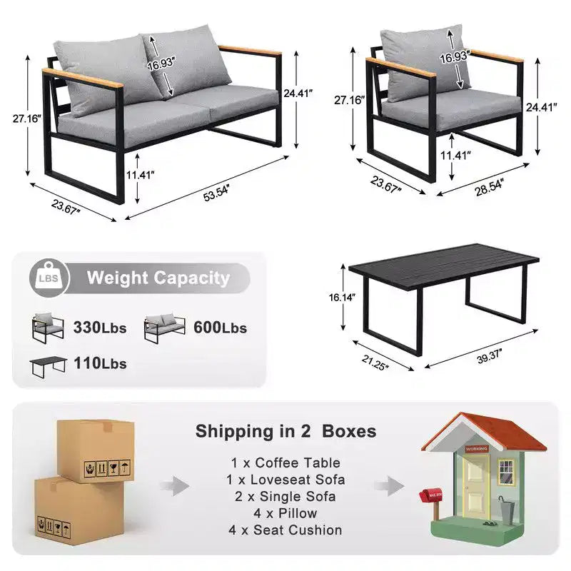 Karl Home Patio 4-Piece Metal Conversation Set with Cushions