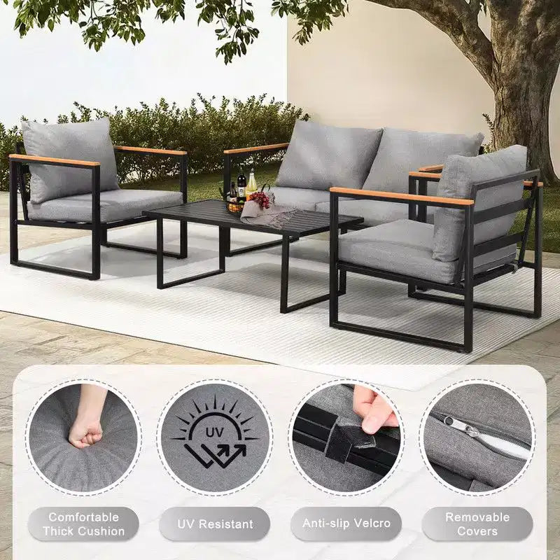 Karl Home Patio 4-Piece Metal Conversation Set with Cushions