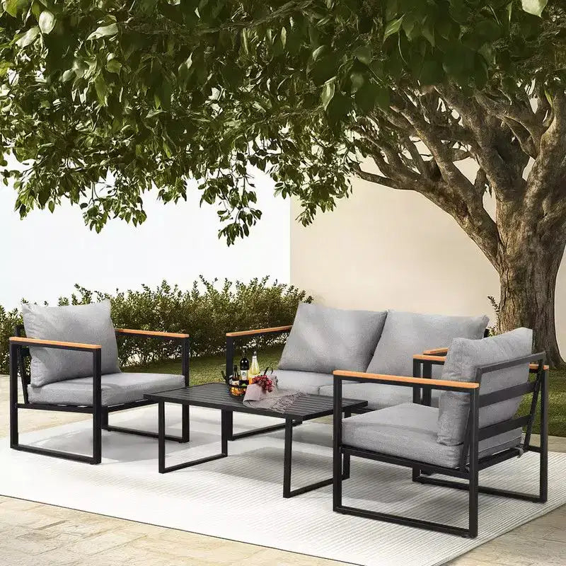 Karl Home Patio 4-Piece Metal Conversation Set with Cushions