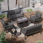 ALAULM Aluminum Patio Furniture Set 6-Seat Modern Metal Outdoor Conversation Sets w/45in Propane Fire Pit Table, Swivel Rocking Chairs