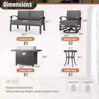 ALAULM Aluminum Patio Furniture Set 6-Seat Modern Metal Outdoor Conversation Sets w/45in Propane Fire Pit Table, Swivel Rocking Chairs