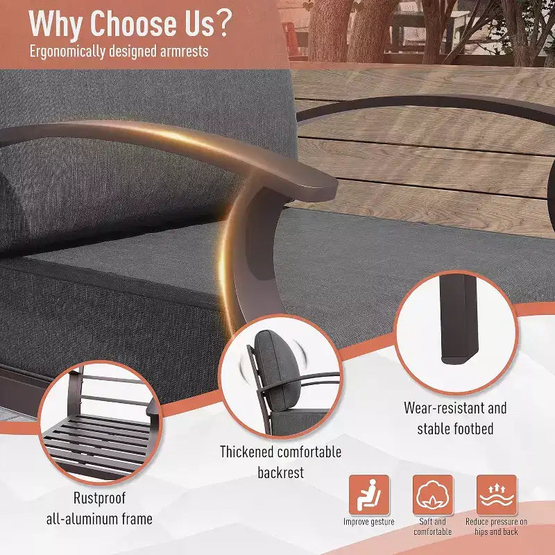 ALAULM Aluminum Patio Furniture Set 6-Seat Modern Metal Outdoor Conversation Sets w/45in Propane Fire Pit Table, Swivel Rocking Chairs