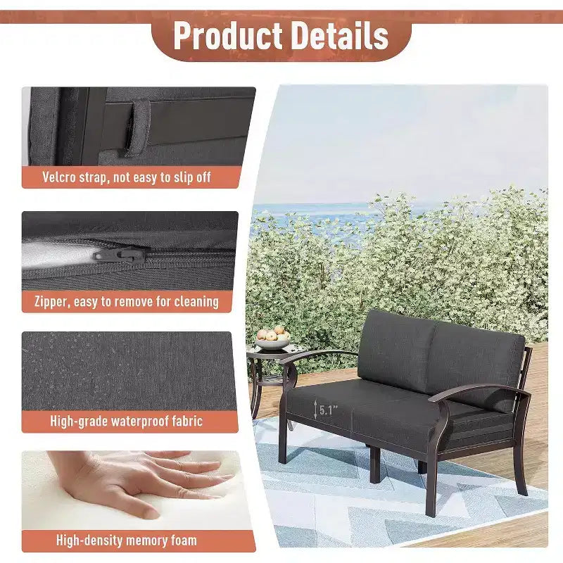 ALAULM Aluminum Patio Furniture Set 6-Seat Modern Metal Outdoor Conversation Sets w/45in Propane Fire Pit Table, Swivel Rocking Chairs
