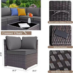 ALAULM 9 Pieces Patio Furniture Set, Rattan Wicker Sofa Set, Outdoor Conversation Sets w/Swivel Rocking Chairs Sectional Sofa