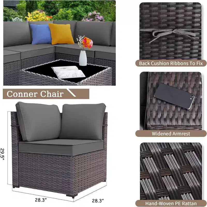 ALAULM 9 Pieces Patio Furniture Set, Rattan Wicker Sofa Set, Outdoor Conversation Sets w/Swivel Rocking Chairs Sectional Sofa
