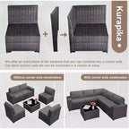 ALAULM 9 Pieces Patio Furniture Set, Rattan Wicker Sofa Set, Outdoor Conversation Sets w/Swivel Rocking Chairs Sectional Sofa