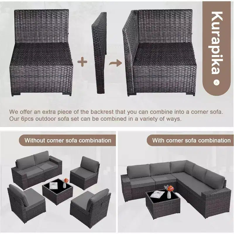 ALAULM 9 Pieces Patio Furniture Set, Rattan Wicker Sofa Set, Outdoor Conversation Sets w/Swivel Rocking Chairs Sectional Sofa