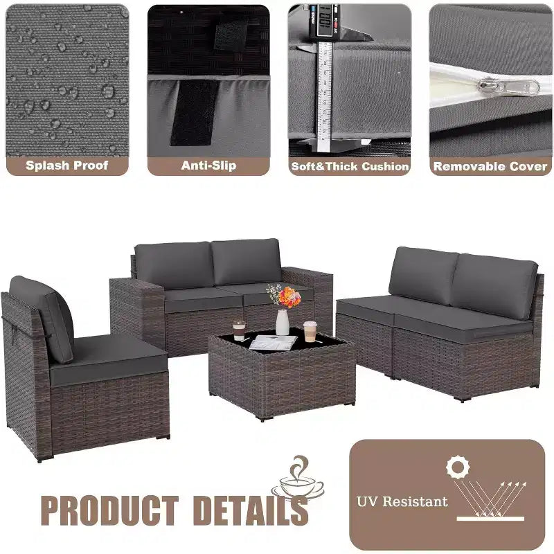 ALAULM 9 Pieces Patio Furniture Set, Rattan Wicker Sofa Set, Outdoor Conversation Sets w/Swivel Rocking Chairs Sectional Sofa