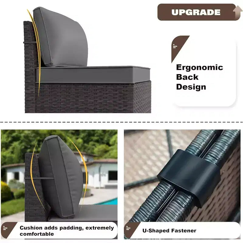 ALAULM 9 Pieces Patio Furniture Set, Rattan Wicker Sofa Set, Outdoor Conversation Sets w/Swivel Rocking Chairs Sectional Sofa