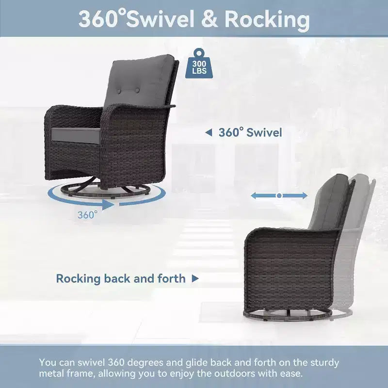 ALAULM 9 Pieces Patio Furniture Set, Rattan Wicker Sofa Set, Outdoor Conversation Sets w/Swivel Rocking Chairs Sectional Sofa