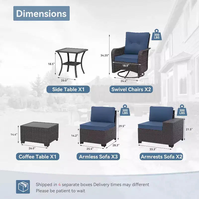 ALAULM 9 Pieces Patio Furniture Set, Rattan Wicker Sofa Set, Outdoor Conversation Sets w/Swivel Rocking Chairs Sectional Sofa