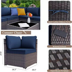 ALAULM 9 Pieces Patio Furniture Set, Rattan Wicker Sofa Set, Outdoor Conversation Sets w/Swivel Rocking Chairs Sectional Sofa