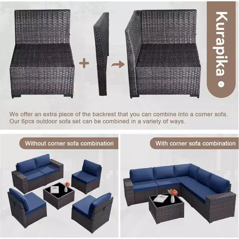 ALAULM 9 Pieces Patio Furniture Set, Rattan Wicker Sofa Set, Outdoor Conversation Sets w/Swivel Rocking Chairs Sectional Sofa