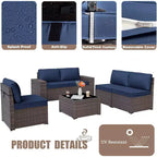 ALAULM 9 Pieces Patio Furniture Set, Rattan Wicker Sofa Set, Outdoor Conversation Sets w/Swivel Rocking Chairs Sectional Sofa