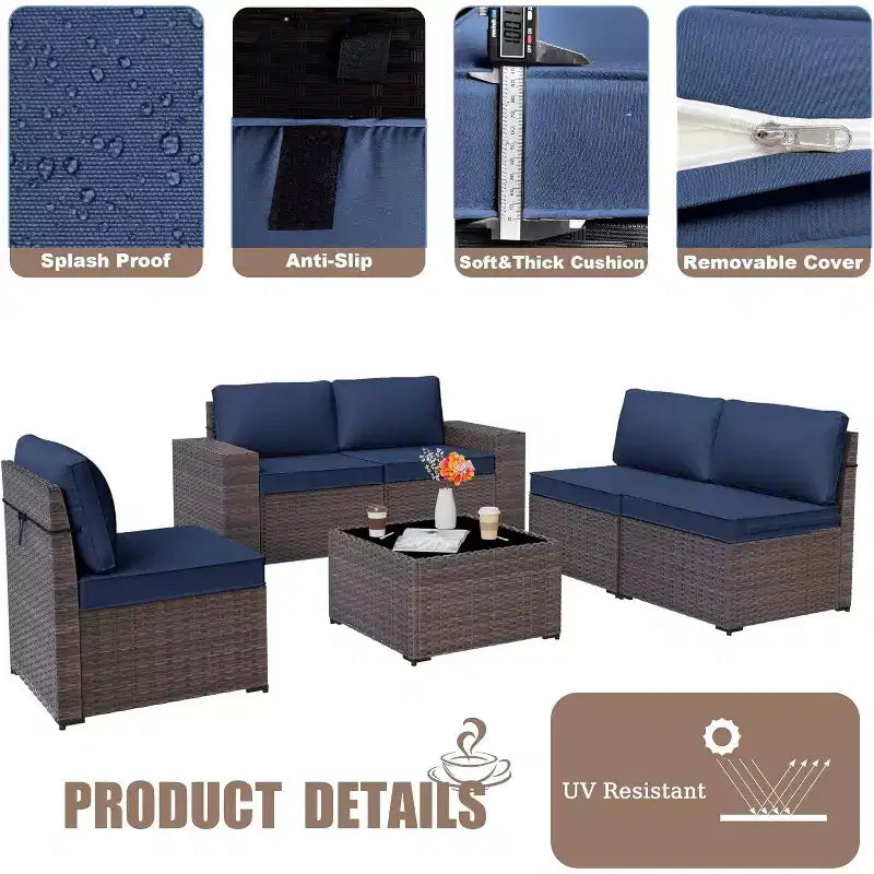 ALAULM 9 Pieces Patio Furniture Set, Rattan Wicker Sofa Set, Outdoor Conversation Sets w/Swivel Rocking Chairs Sectional Sofa