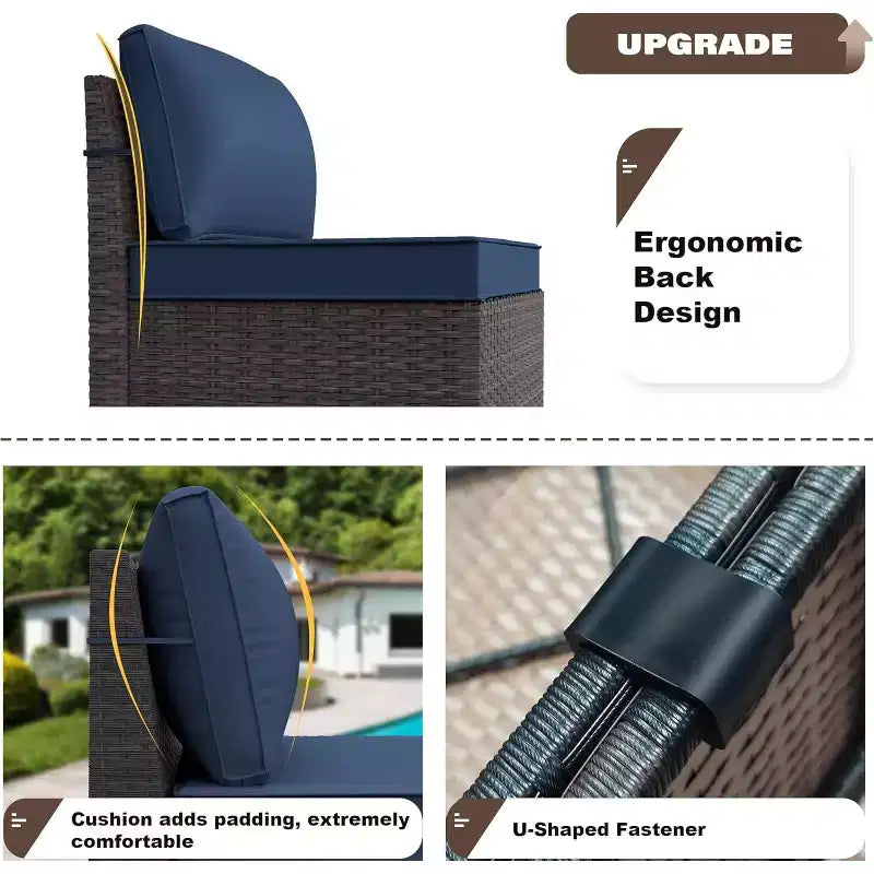 ALAULM 9 Pieces Patio Furniture Set, Rattan Wicker Sofa Set, Outdoor Conversation Sets w/Swivel Rocking Chairs Sectional Sofa