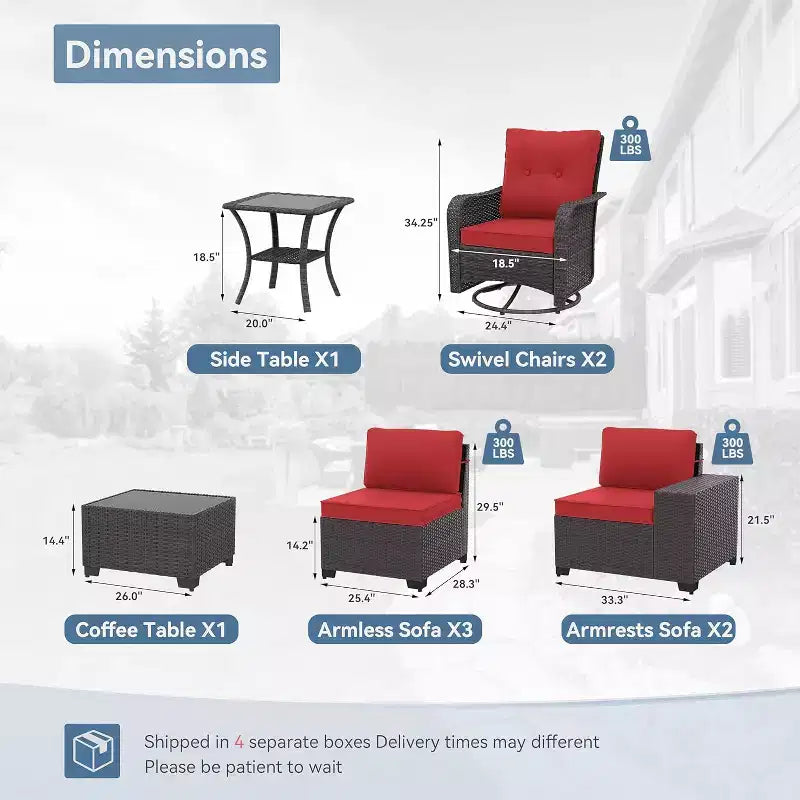 ALAULM 9 Pieces Patio Furniture Set, Rattan Wicker Sofa Set, Outdoor Conversation Sets w/Swivel Rocking Chairs Sectional Sofa