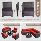 ALAULM 9 Pieces Patio Furniture Set, Rattan Wicker Sofa Set, Outdoor Conversation Sets w/Swivel Rocking Chairs Sectional Sofa