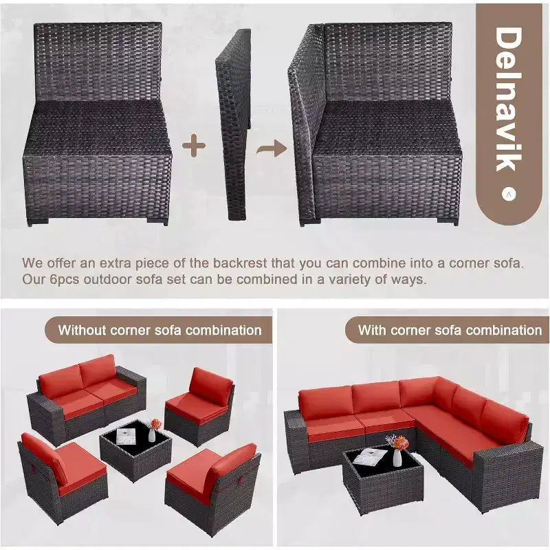 ALAULM 9 Pieces Patio Furniture Set, Rattan Wicker Sofa Set, Outdoor Conversation Sets w/Swivel Rocking Chairs Sectional Sofa