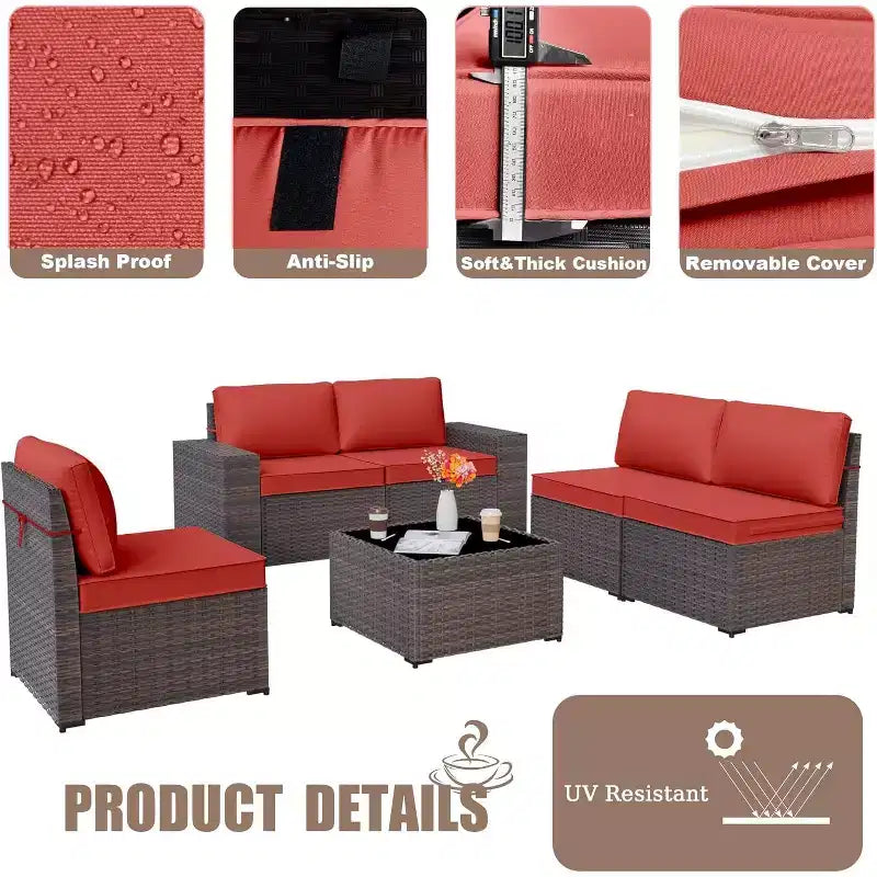 ALAULM 9 Pieces Patio Furniture Set, Rattan Wicker Sofa Set, Outdoor Conversation Sets w/Swivel Rocking Chairs Sectional Sofa