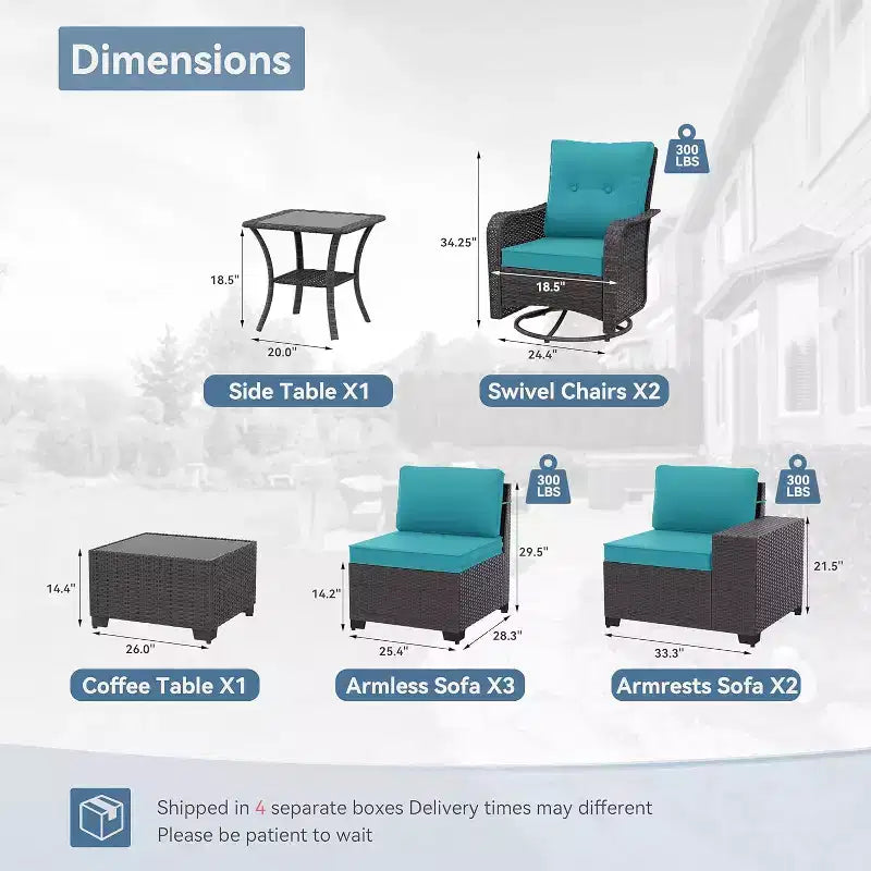 ALAULM 9 Pieces Patio Furniture Set, Rattan Wicker Sofa Set, Outdoor Conversation Sets w/Swivel Rocking Chairs Sectional Sofa