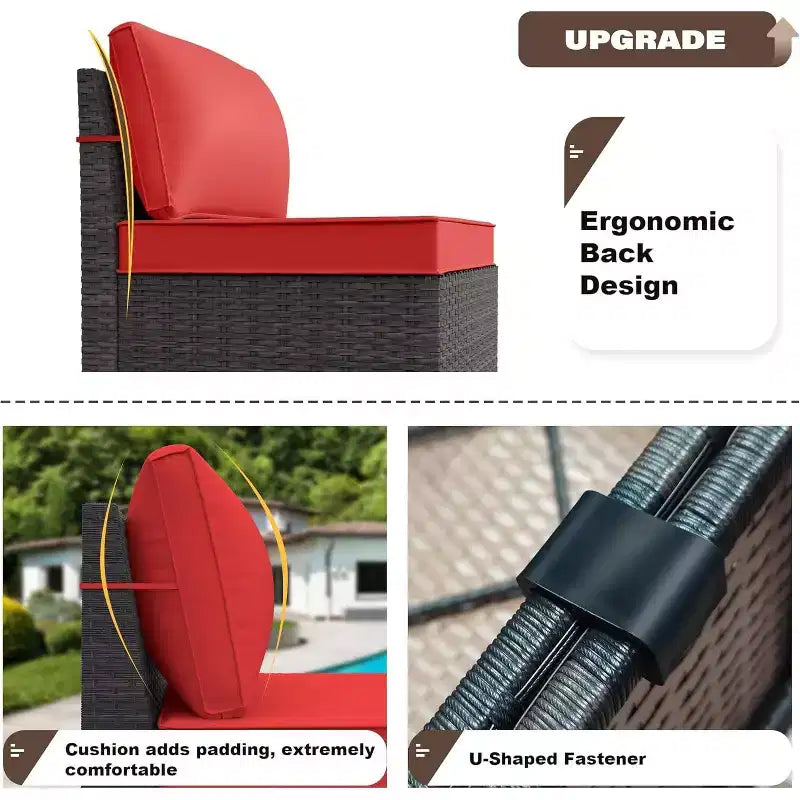 ALAULM 9 Pieces Patio Furniture Set, Rattan Wicker Sofa Set, Outdoor Conversation Sets w/Swivel Rocking Chairs Sectional Sofa