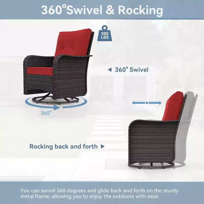 ALAULM 9 Pieces Patio Furniture Set, Rattan Wicker Sofa Set, Outdoor Conversation Sets w/Swivel Rocking Chairs Sectional Sofa