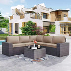 ALAULM 9 Pieces Patio Furniture Set, Rattan Wicker Sofa Set, Outdoor Conversation Sets w/Swivel Rocking Chairs Sectional Sofa