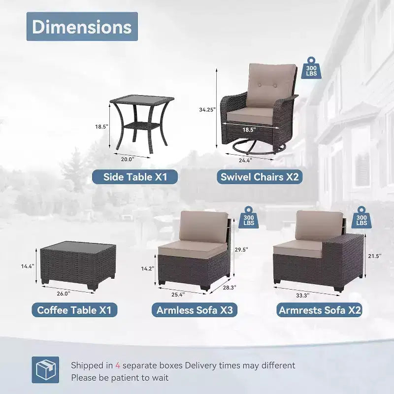 ALAULM 9 Pieces Patio Furniture Set, Rattan Wicker Sofa Set, Outdoor Conversation Sets w/Swivel Rocking Chairs Sectional Sofa