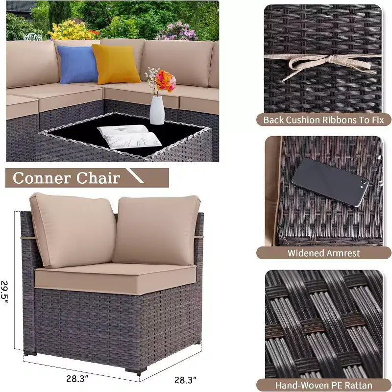 ALAULM 9 Pieces Patio Furniture Set, Rattan Wicker Sofa Set, Outdoor Conversation Sets w/Swivel Rocking Chairs Sectional Sofa