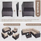 ALAULM 9 Pieces Patio Furniture Set, Rattan Wicker Sofa Set, Outdoor Conversation Sets w/Swivel Rocking Chairs Sectional Sofa