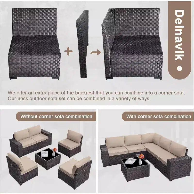 ALAULM 9 Pieces Patio Furniture Set, Rattan Wicker Sofa Set, Outdoor Conversation Sets w/Swivel Rocking Chairs Sectional Sofa
