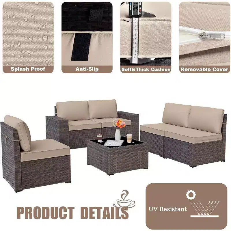 ALAULM 9 Pieces Patio Furniture Set, Rattan Wicker Sofa Set, Outdoor Conversation Sets w/Swivel Rocking Chairs Sectional Sofa