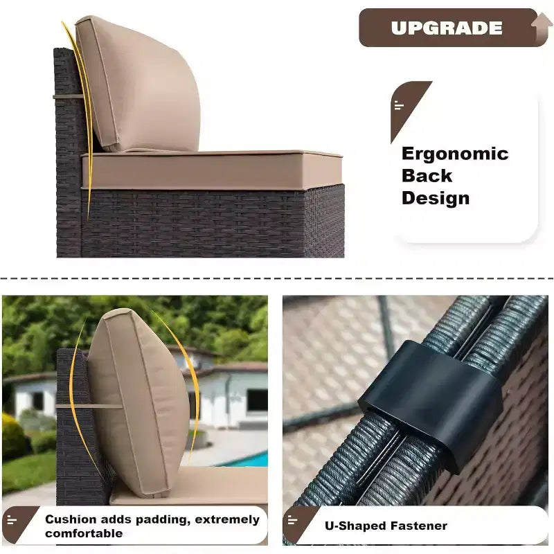 ALAULM 9 Pieces Patio Furniture Set, Rattan Wicker Sofa Set, Outdoor Conversation Sets w/Swivel Rocking Chairs Sectional Sofa