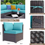 ALAULM 9 Pieces Patio Furniture Set, Rattan Wicker Sofa Set, Outdoor Conversation Sets w/Swivel Rocking Chairs Sectional Sofa
