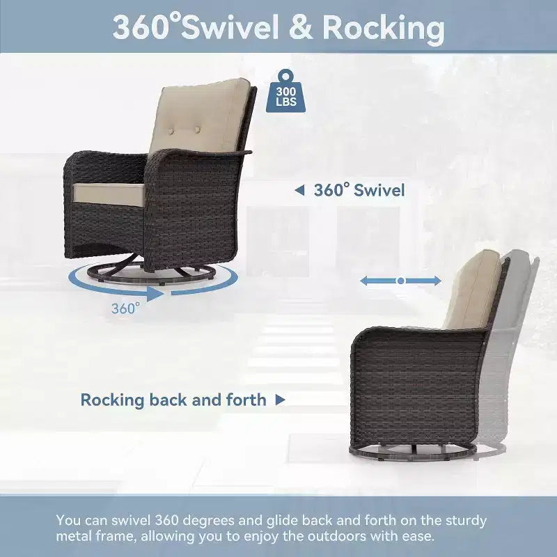 ALAULM 9 Pieces Patio Furniture Set, Rattan Wicker Sofa Set, Outdoor Conversation Sets w/Swivel Rocking Chairs Sectional Sofa