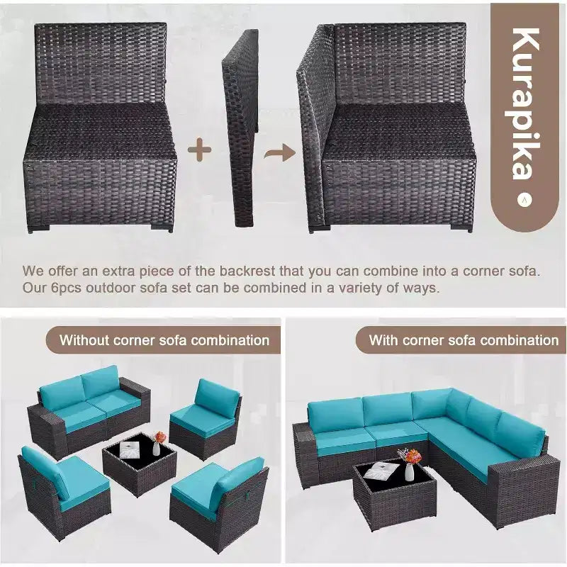 ALAULM 9 Pieces Patio Furniture Set, Rattan Wicker Sofa Set, Outdoor Conversation Sets w/Swivel Rocking Chairs Sectional Sofa