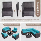 ALAULM 9 Pieces Patio Furniture Set, Rattan Wicker Sofa Set, Outdoor Conversation Sets w/Swivel Rocking Chairs Sectional Sofa