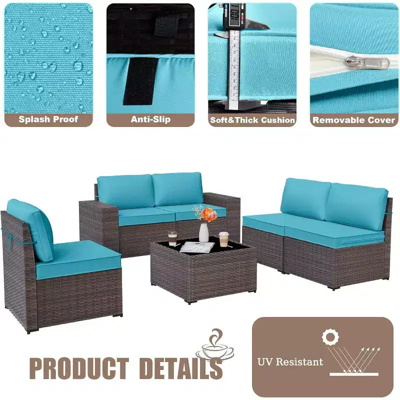 ALAULM 9 Pieces Patio Furniture Set, Rattan Wicker Sofa Set, Outdoor Conversation Sets w/Swivel Rocking Chairs Sectional Sofa