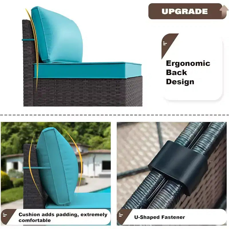 ALAULM 9 Pieces Patio Furniture Set, Rattan Wicker Sofa Set, Outdoor Conversation Sets w/Swivel Rocking Chairs Sectional Sofa