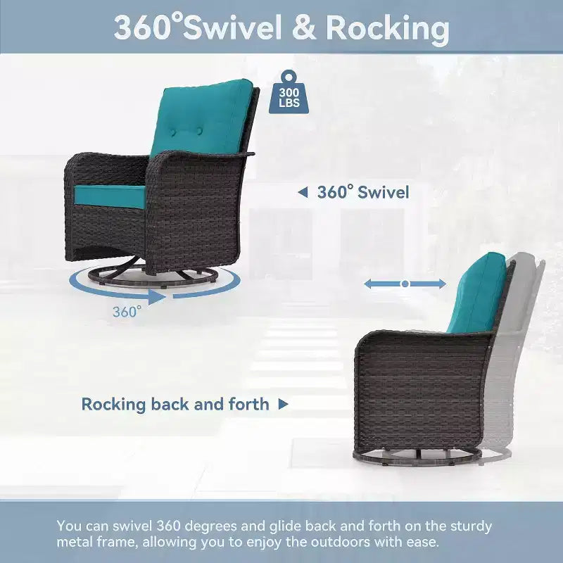 ALAULM 9 Pieces Patio Furniture Set, Rattan Wicker Sofa Set, Outdoor Conversation Sets w/Swivel Rocking Chairs Sectional Sofa